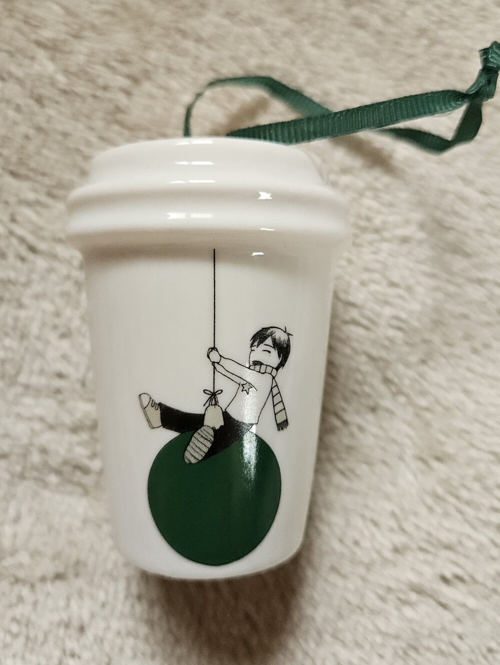 Starbucks Holiday 2015 Boy Swinging on Ornament Ornament - EUC